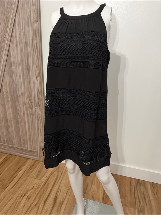LOFT Dresses & Skirts - LOFT Black Crochet-Trim Halter Mini Dress